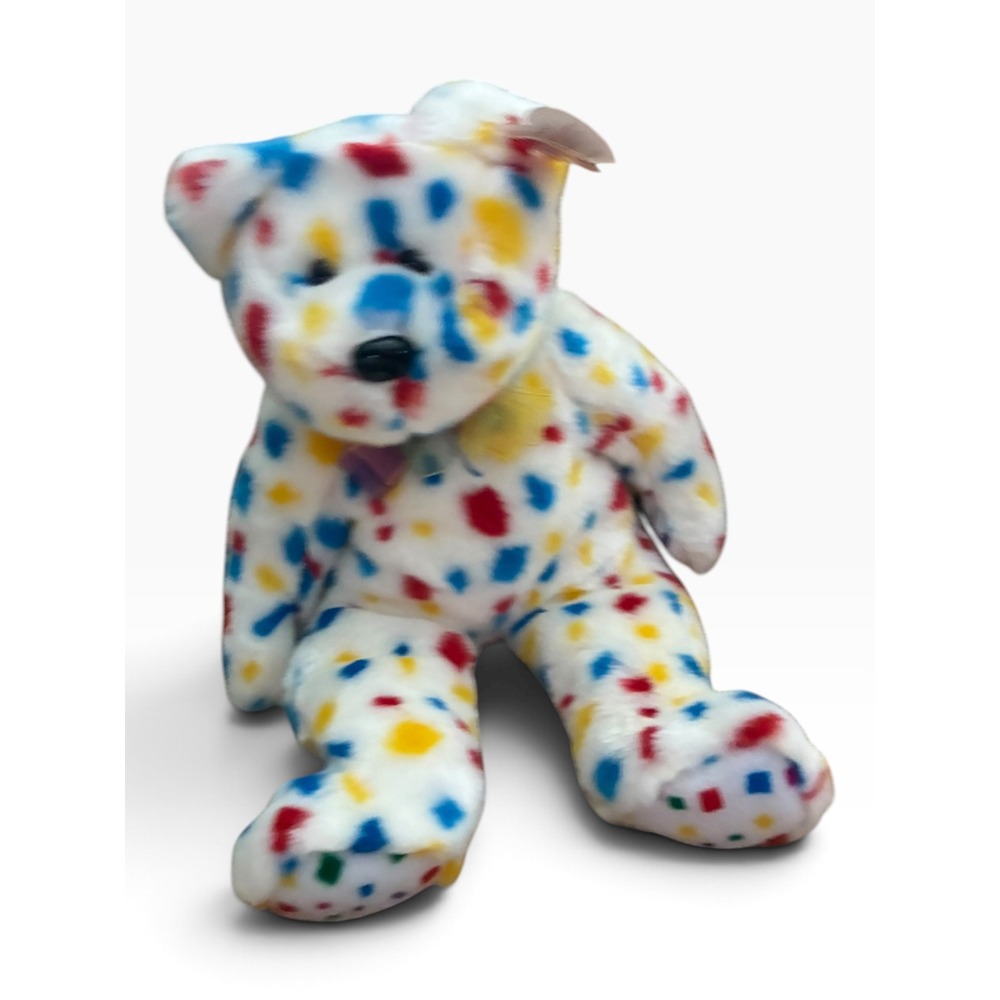 Ty Beanie Buddy Ty 2K Bear Plush 14" White Confetti Red Blue Yellow Excellent